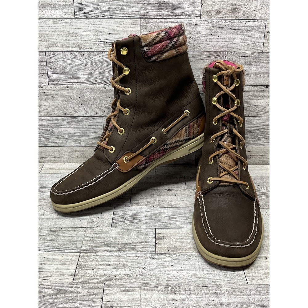SPERRY-TOP SIDER Women's‎ Hikerfish Boots Brown/Wool Pink Plaid Sz 11M